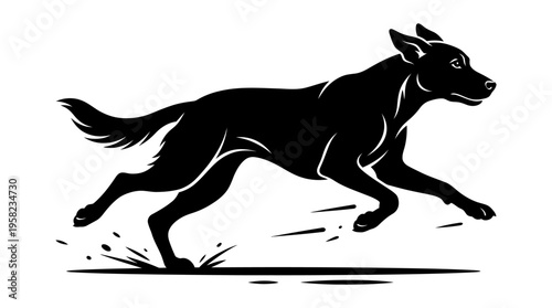 Black silhouette of a dog running dynamically