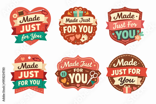 Collection of vintage style made just for you labels for crafting, handmade goods, and personalized gifts