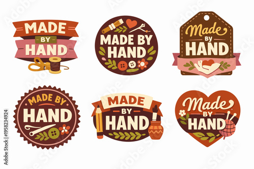 Handcrafted badges and labels for artisan products, promoting handmade quality and creativity