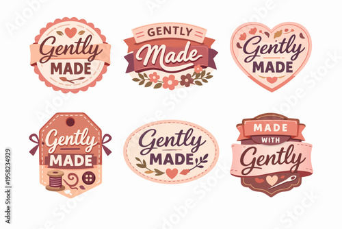 Gently made and handmade labels collection presenting craft, sewing, and diy concepts in vintage style badges