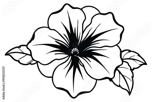 petunia flower silhouette line art vector illustration with a white background