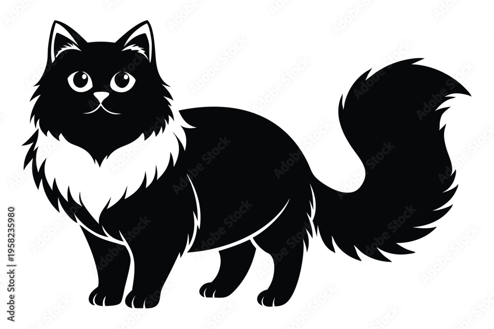 Fototapeta premium persian cat silhouette line art vector illustration with a white background