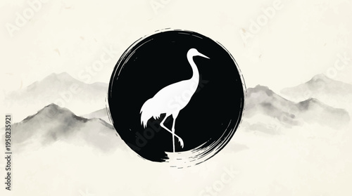 Japanese Zen Minimalist Crane Vector