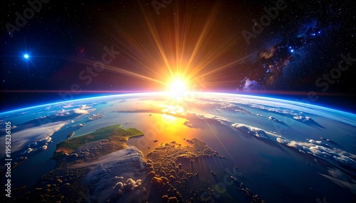 Sunrise Over Earth From Space.