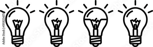 Four light bulbs with different illumination states