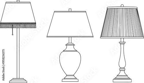 Vintage table lamps with fringe trim, pleated shade, trapezoid shade, ornate bases, decorative lighting design, interior decor inspiration, home furnishing accents