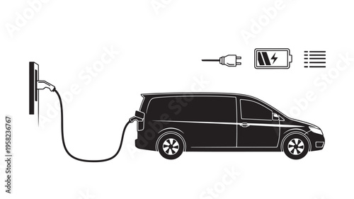 Electric Van Charging Icon with Battery Symbols EV Station Sustainable Transportation Vector