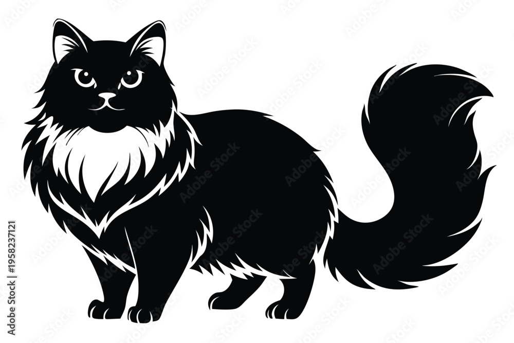 Obraz premium persian cat silhouette line art vector illustration with a white background