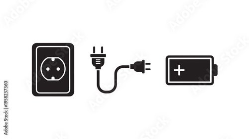 Electric Plug Connected to Battery Icon Power Supply Charging Energy Vector Symbol