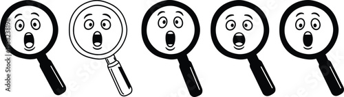 Magnifying glasses with surprised faces