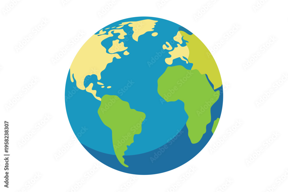 Fototapeta premium A colorful vector illustration of the Earth with green and yellow continents