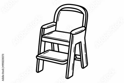 A minimalist line art illustration of a high chair with a simple design