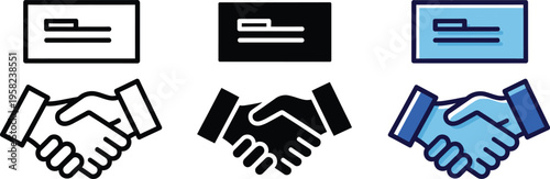 Handshake and document icons in various colors