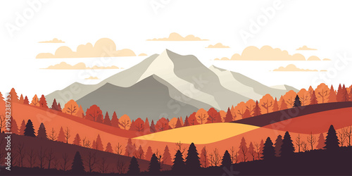Autumn Mountain Landscape with Colorful Forest and Scenic Nature Illustration