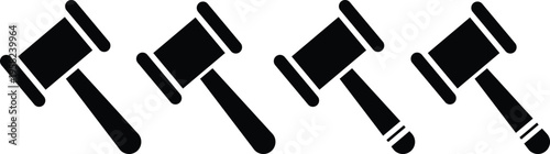 Minimal Gavel Icon Set Vector, Auction Hammer Symbol Collection, Justice Law Court Editable Flat Design