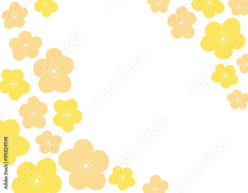 北欧風・花柄のフレーム背景　黄色　1