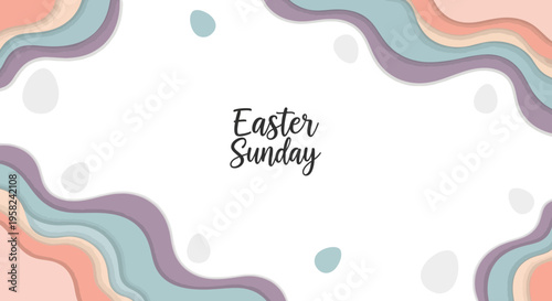 Easter Sunday social media template with pastel eggs and bunnies on a colorful background