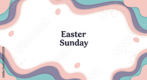 Easter Sunday social media template with pastel eggs and bunnies on a colorful background