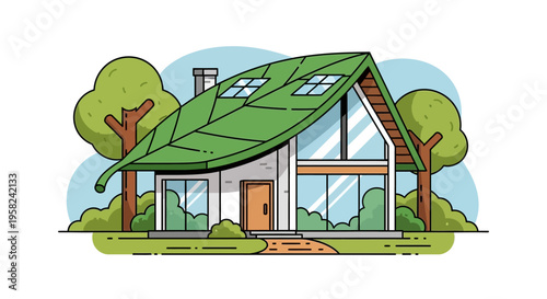 Eco friendly house with green roof.