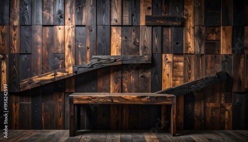 Rustic Wooden Wall and Table with Dramatic Lighting.