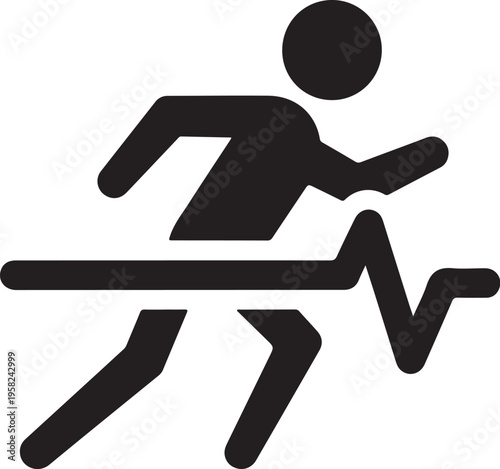 Black vector icon of a person running over a hurdle