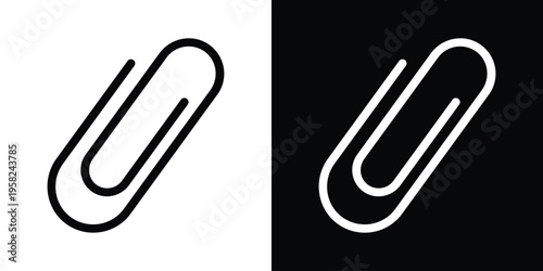 Diagonal paperclip line icon. Professional stationery vector symbol for organizing documents and attaching files. Clean, modern graphic suitable for business branding and office supplies.