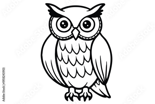 owl setting on a branch silhouette line art vector illustration with a white background