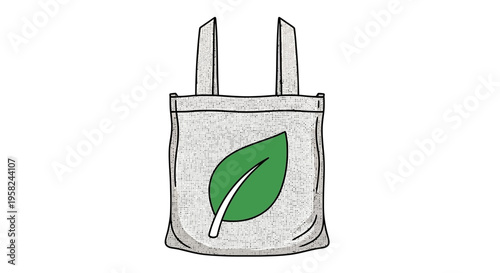 Reusable bag with green leaf logo.