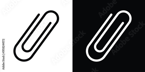 Diagonal paperclip line icon. Professional stationery vector symbol for organizing documents and attaching files. Clean, modern graphic suitable for business branding and office supplies.