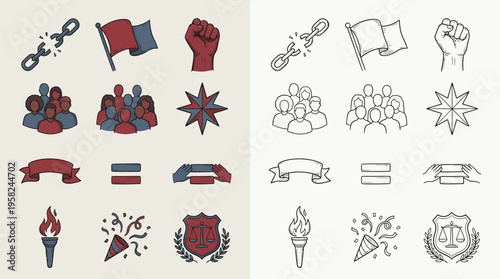 Collection of Icons Representing Social Justice, Equality, and Freedom Movements.