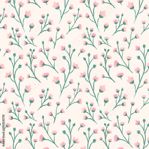 Quadro su tela Hand-painted Wildflower Sprigs Pattern - Minimalist Pastel Floral Art