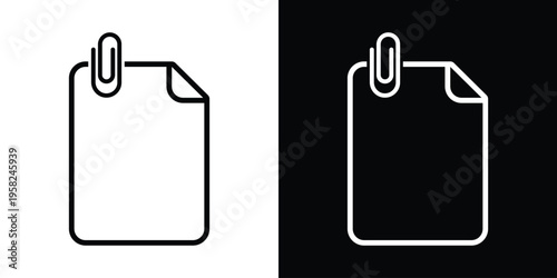 Line icon of a paper sheet with a paperclip and pencil. Minimalist stationery symbol for note-taking, document editing, and office tasks. Clean vector graphic for business and education.