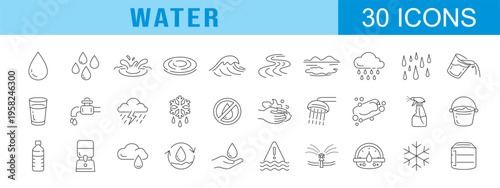 collection of water icons, editable stroke.	