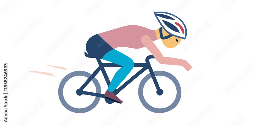Fototapeta premium Cyclist with helmet focusing on speed in a minimalist style 