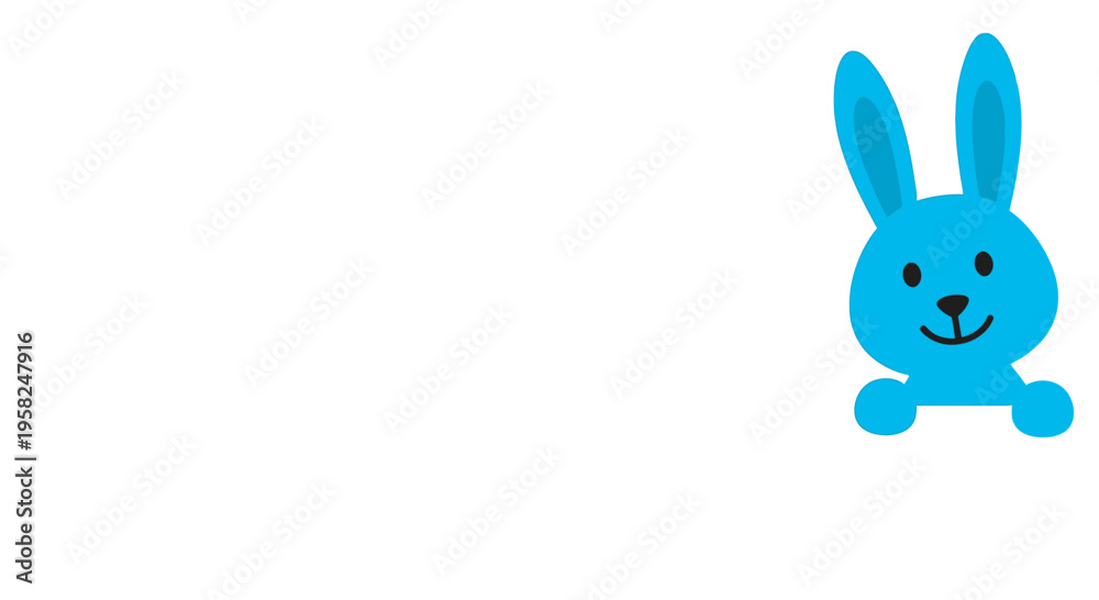 Obraz premium Cute blue cartoon bunny peeking from the right side on a white background