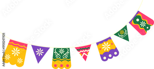 Cinco de mayo mexican culture celebration garland, bunting flag decoration. Vector isolated