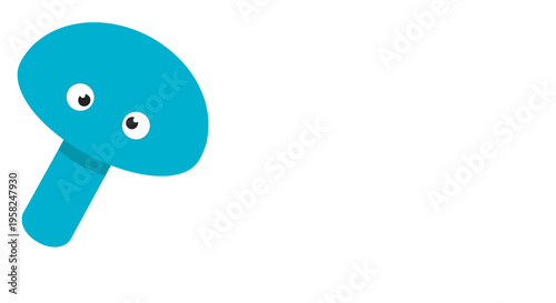 Cute Blue Mushroom Character with Big Eyes, Whimsical and Playful Design
