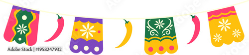Cinco de mayo mexican culture celebration garland, bunting flag decoration. Vector isolated