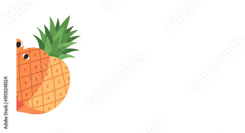 Cute Pineapple Character with Leafy Crown and Fox Face - White Background