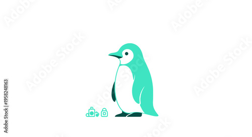 Cute Teal Penguin with Small Bottles and Weights