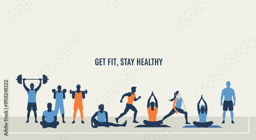 Diverse people exercising and doing yoga for fitness and health