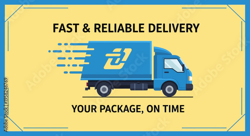 Fast delivery truck, logistic service, fast and reliable shipping, package on time