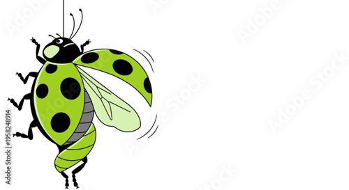 Funny Ladybug Hanging Upside Down with Open Wings