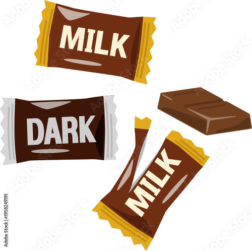 個包装のミルクチョコレートとダークチョコレートのタブレット