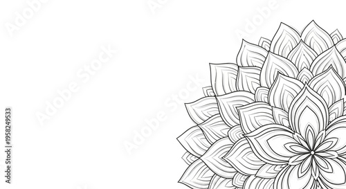 Intricate Mandala Flower Drawing, Ornamental Design, Zentangle Art, White Background