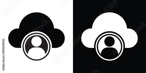 A cloud symbol integrated with a human silhouette icon. Perfect for representing cloud-based user accounts, personal profiles, member login, and secure identity management in the cloud.