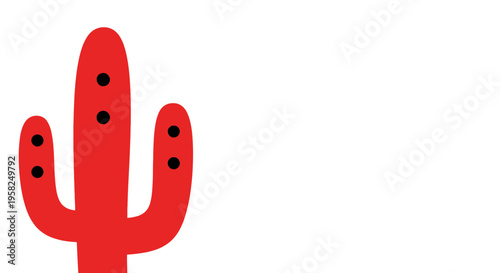 Minimalist Red Cactus Illustration with Black Spikes on White Background
