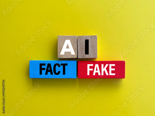 Artificial intelligence fact and fake comparison using colorful blocks representing truth versus misinformation concept