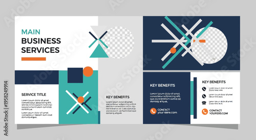 Modern Business Services Brochure Template with Abstract Shapes and Placeholders