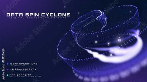 Abstract futuristic technology background showing digital data spin cyclone.